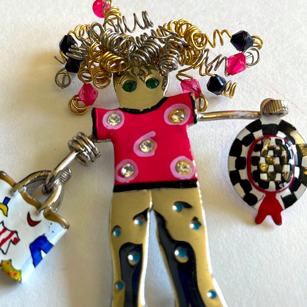 Ganz Girl Pendent Pin Metal Sparkle Bling Vintage Carette Crystal Brooch Hat - Picture 2 of 3